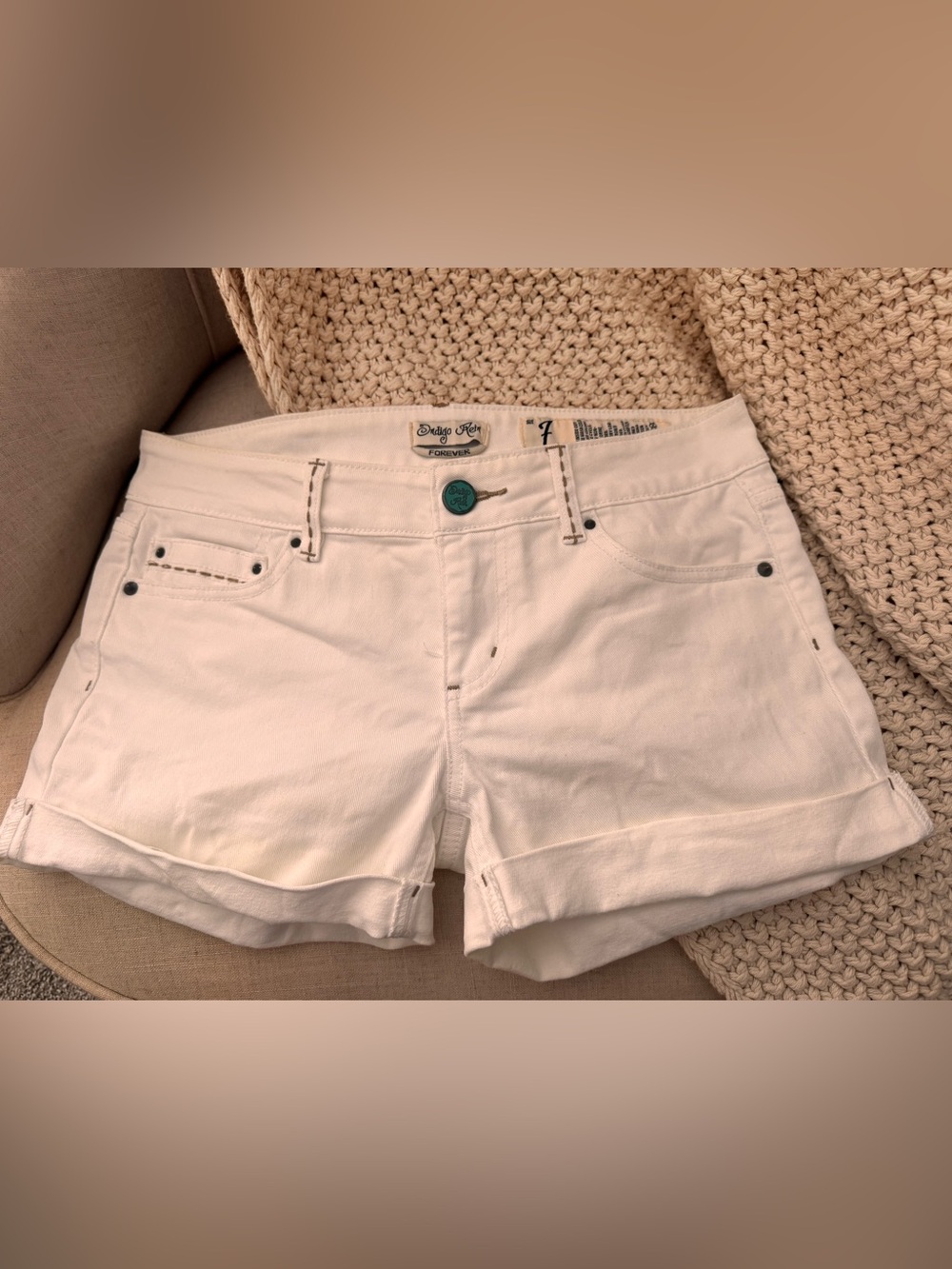 Indigo Rein White Cuffed Denim Shorts
